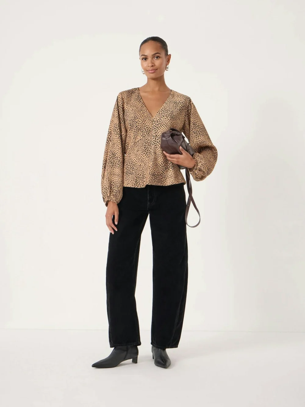 hush Grace Satin Long Sleeve Top in Deer Brown