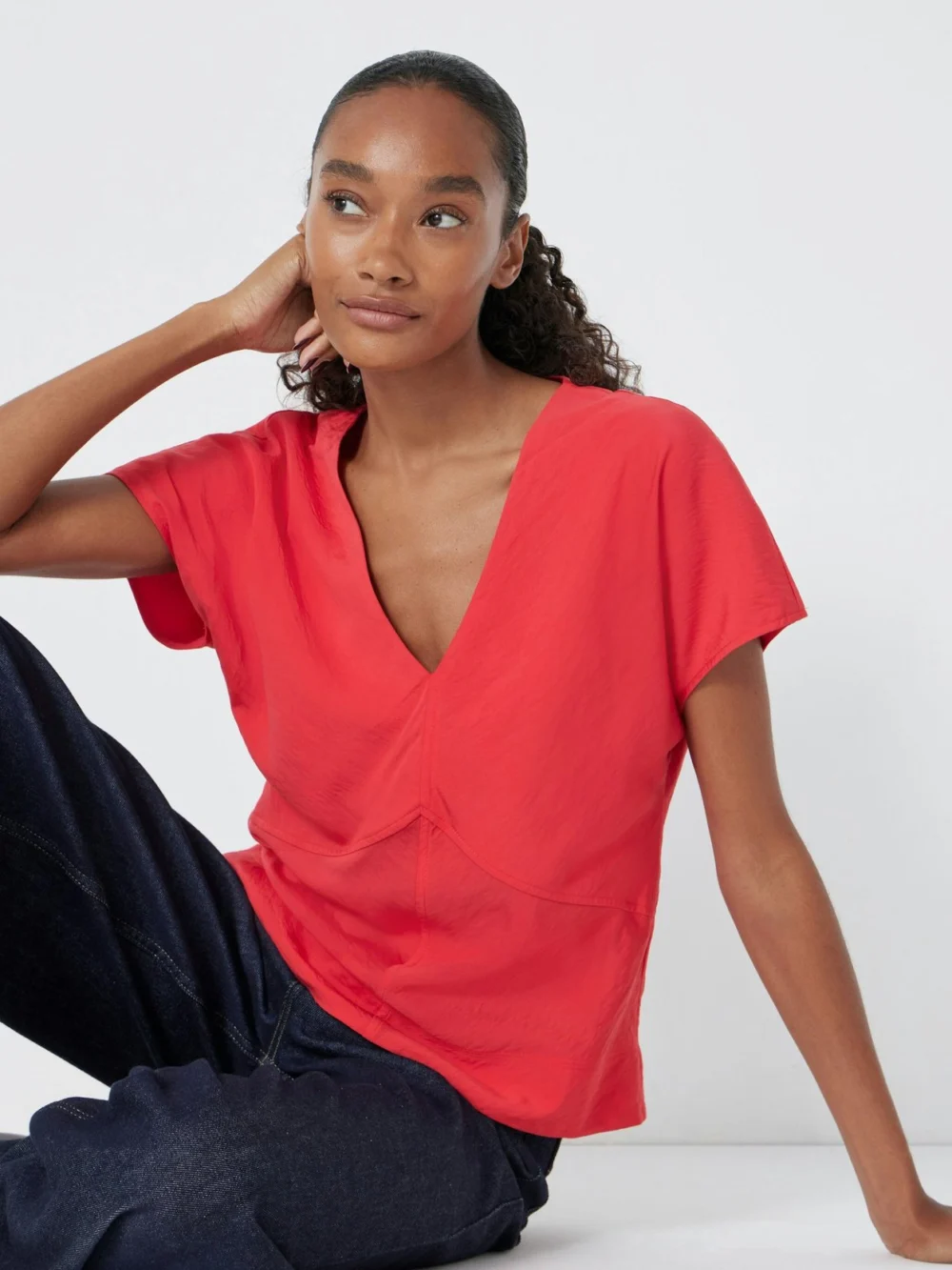 hush Grace Short Sleeve Top in Bright Red, view 2