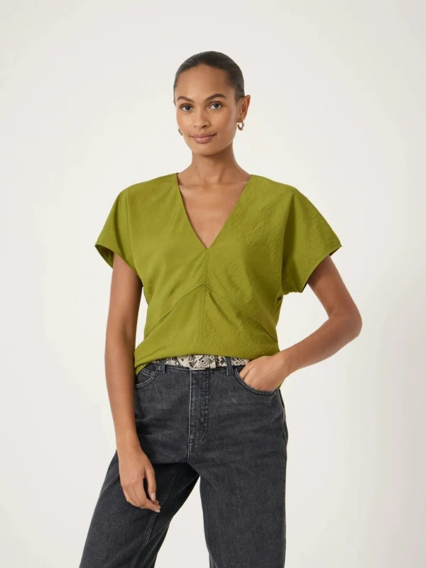 hush Grace Short Sleeve Top in Dark Olive Green