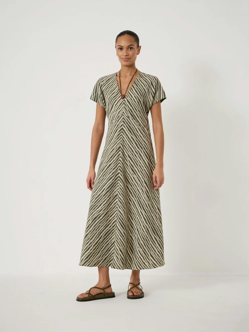 hush Grace V-Neck Maxi Dress in Blurred Lines Green