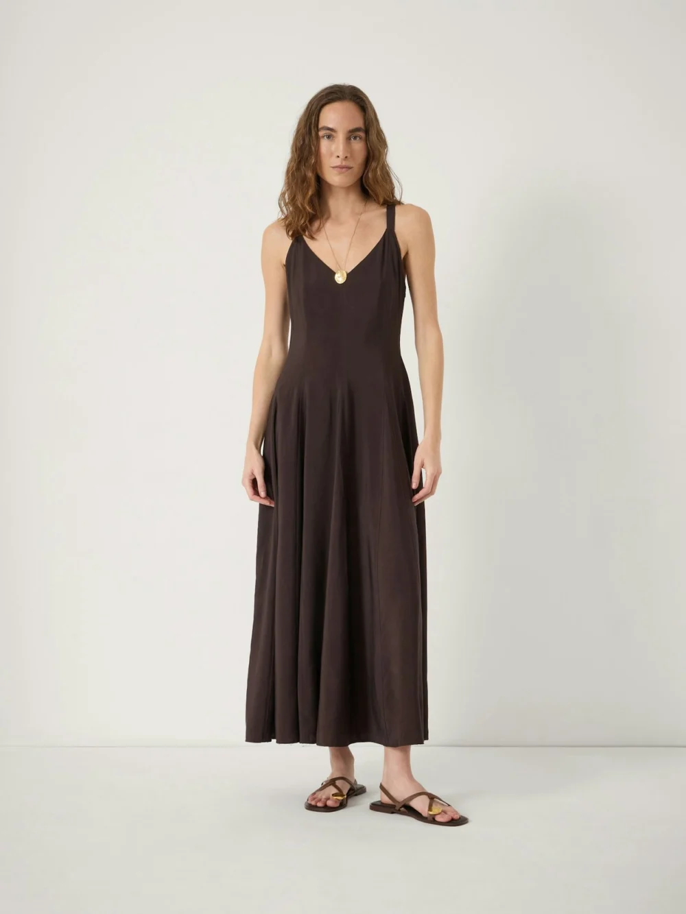 hush Greta Godet Airflow Slip Dress in dark brown