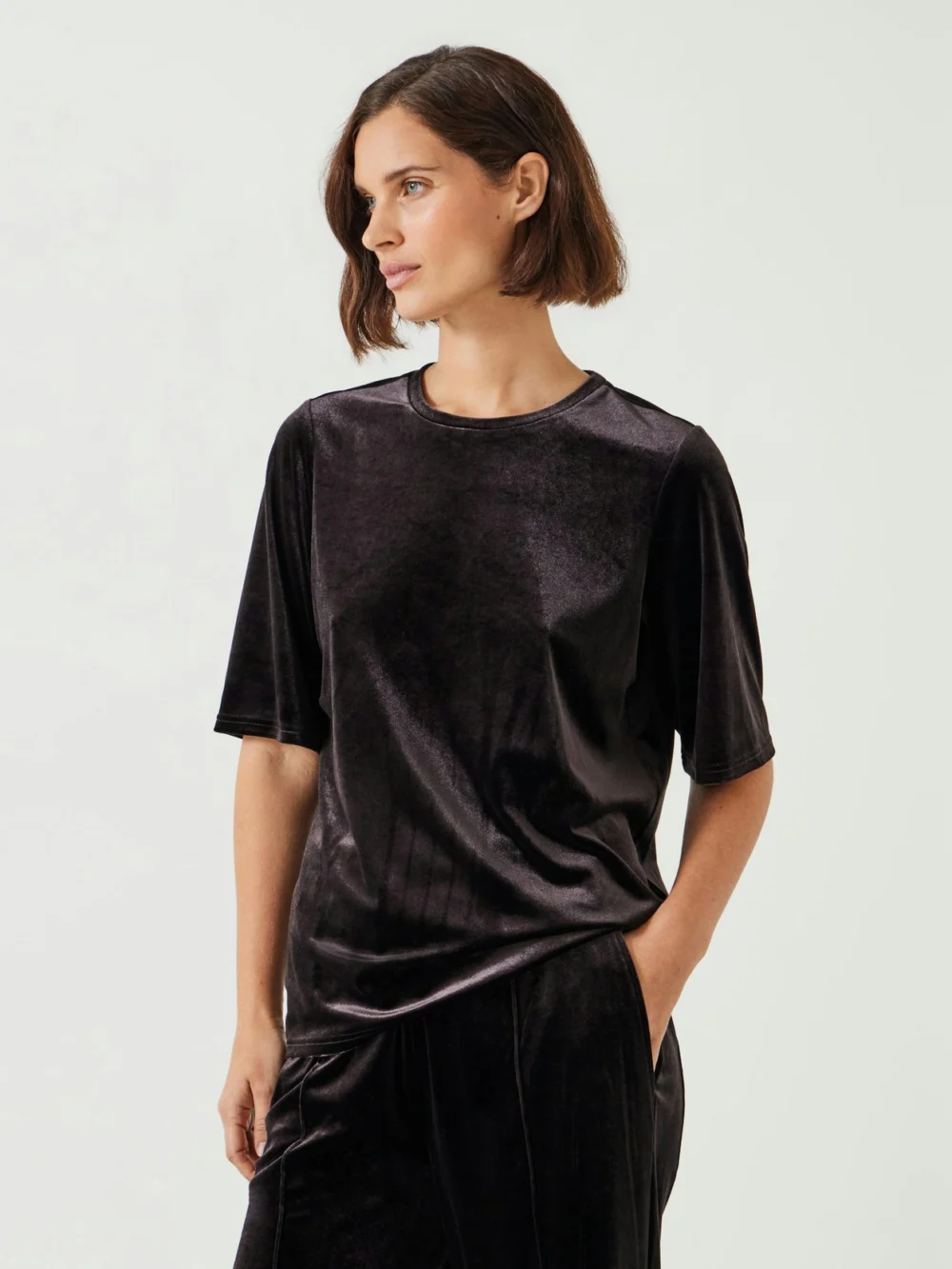 hush Hadley Velvet T-Shirt in raisin brown