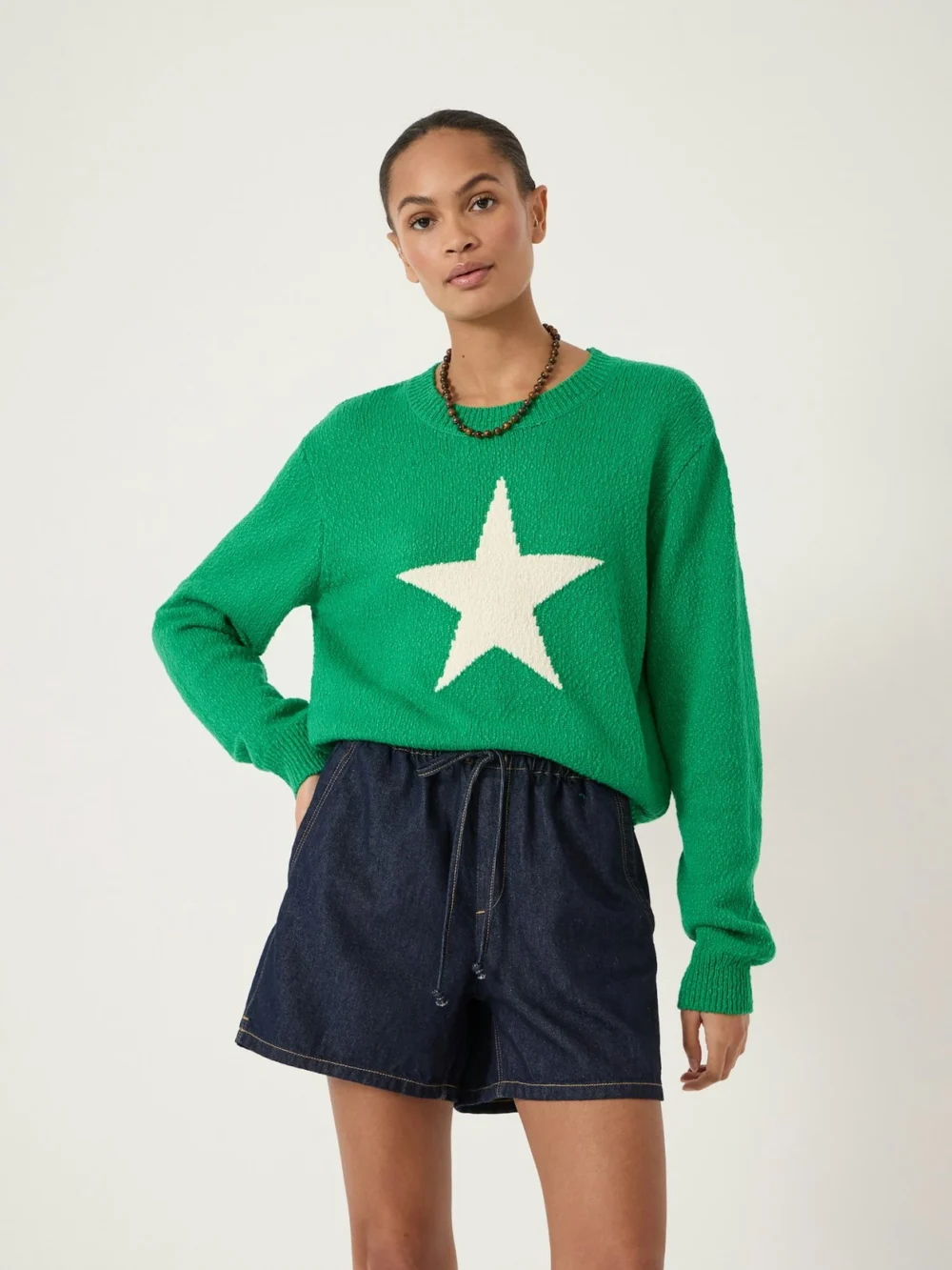 hush Hallie Crew Neck Star Graphic Jumper in fern green