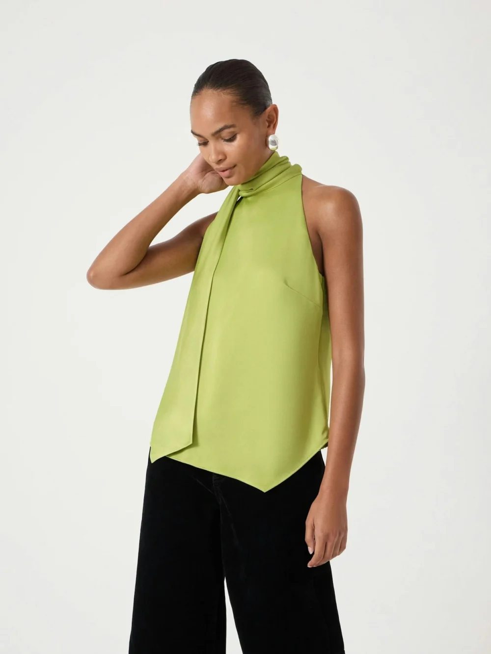 hush Halter Neck Satin Top in lime green
