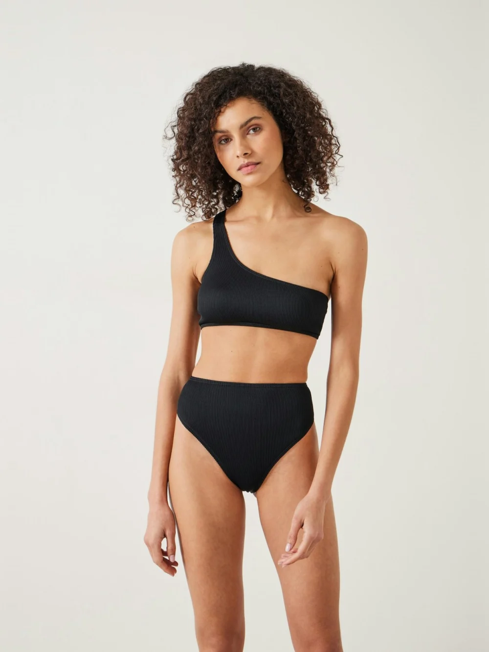 hush Harper High Waisted Rib Bikini Bottoms in black