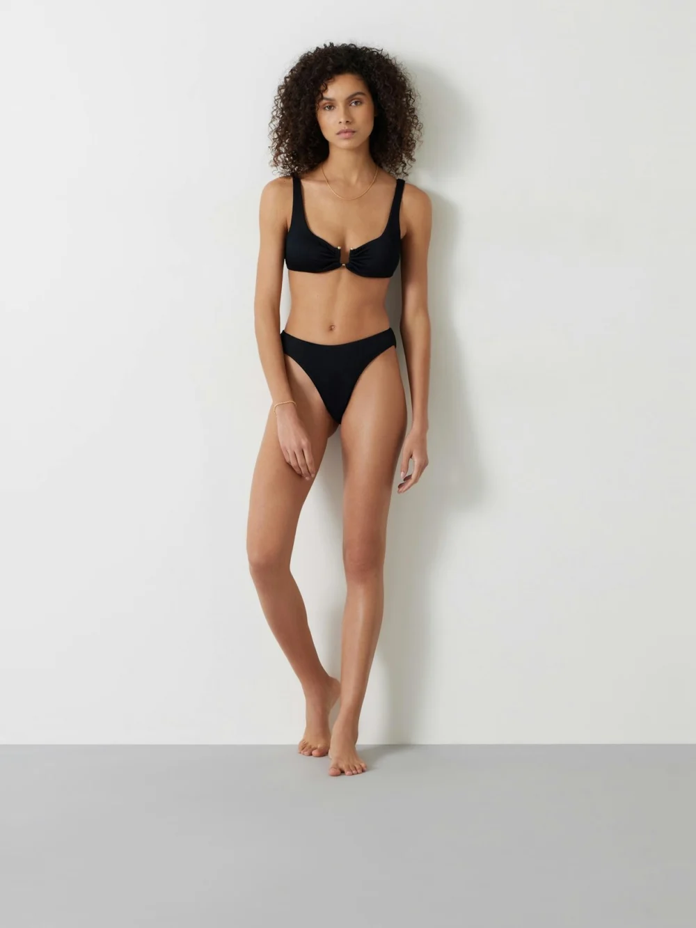 hush Heidi High Leg Rib Bikini Bottoms in black