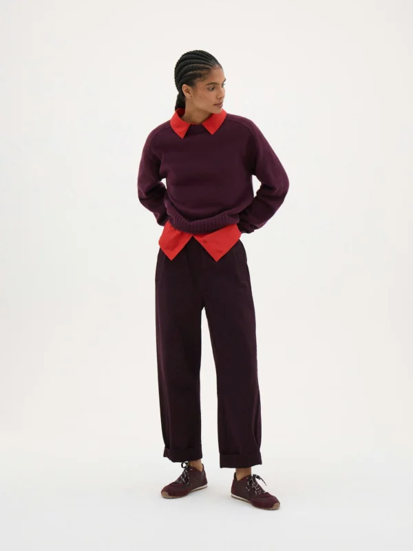 hush Jack Barrel Leg Pull on Trousers in Burgundy Purple