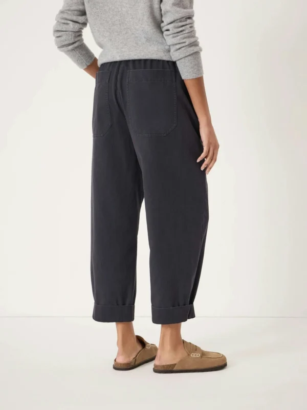 hush Jack Barrel Leg Pull on Trousers in Navy Blue