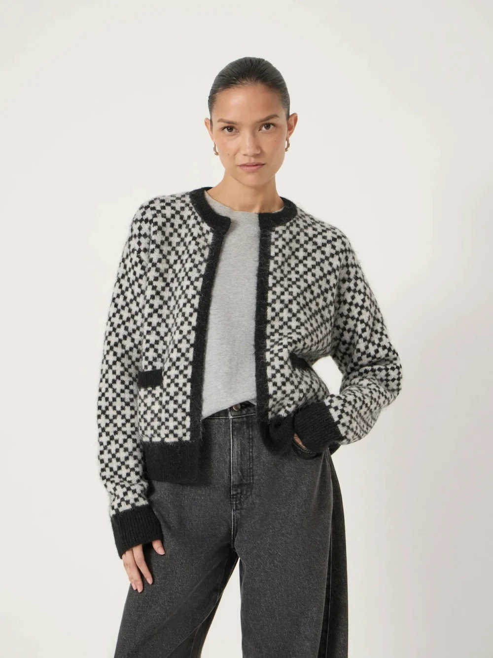 hush Jacquard Edge-to-Edge Cardigan with Wool in black