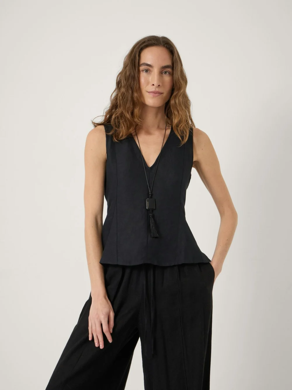 hush Jose Linen Blend Godet Top in black