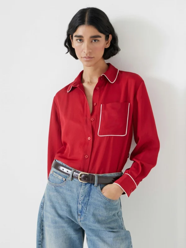 hush Kinsey Long Sleeve Piping Detailed Shirt in Red