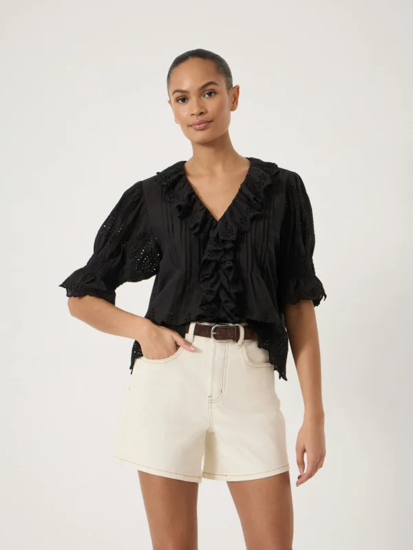 hush Koa Cotton Broderie Blouse in Black