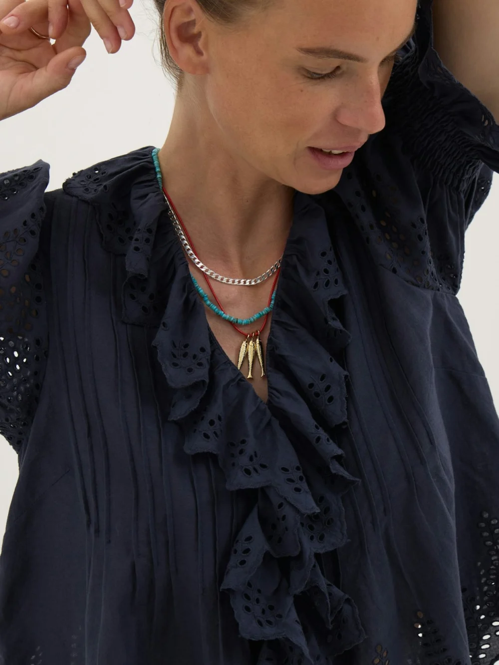 hush Koa Cotton Broderie Blouse in Navy Blue, view 2