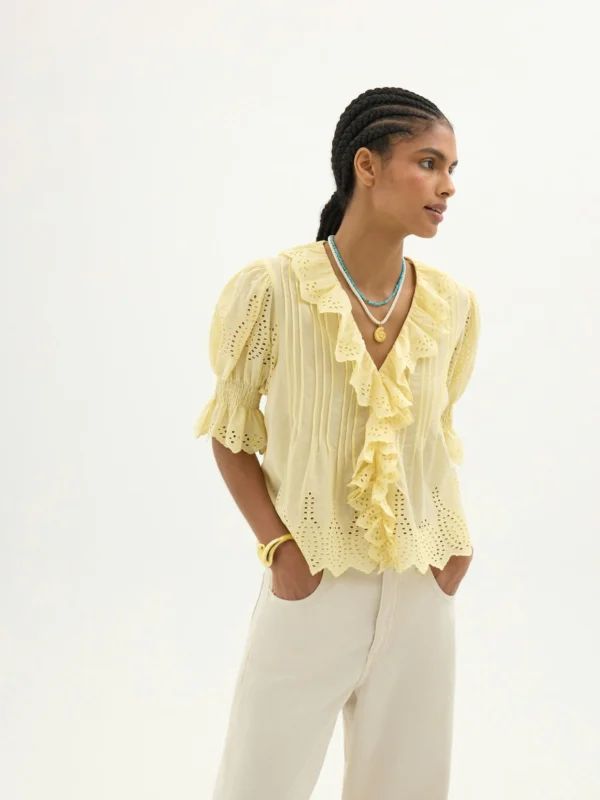 hush Koa Cotton Broderie Blouse in Soft Yellow