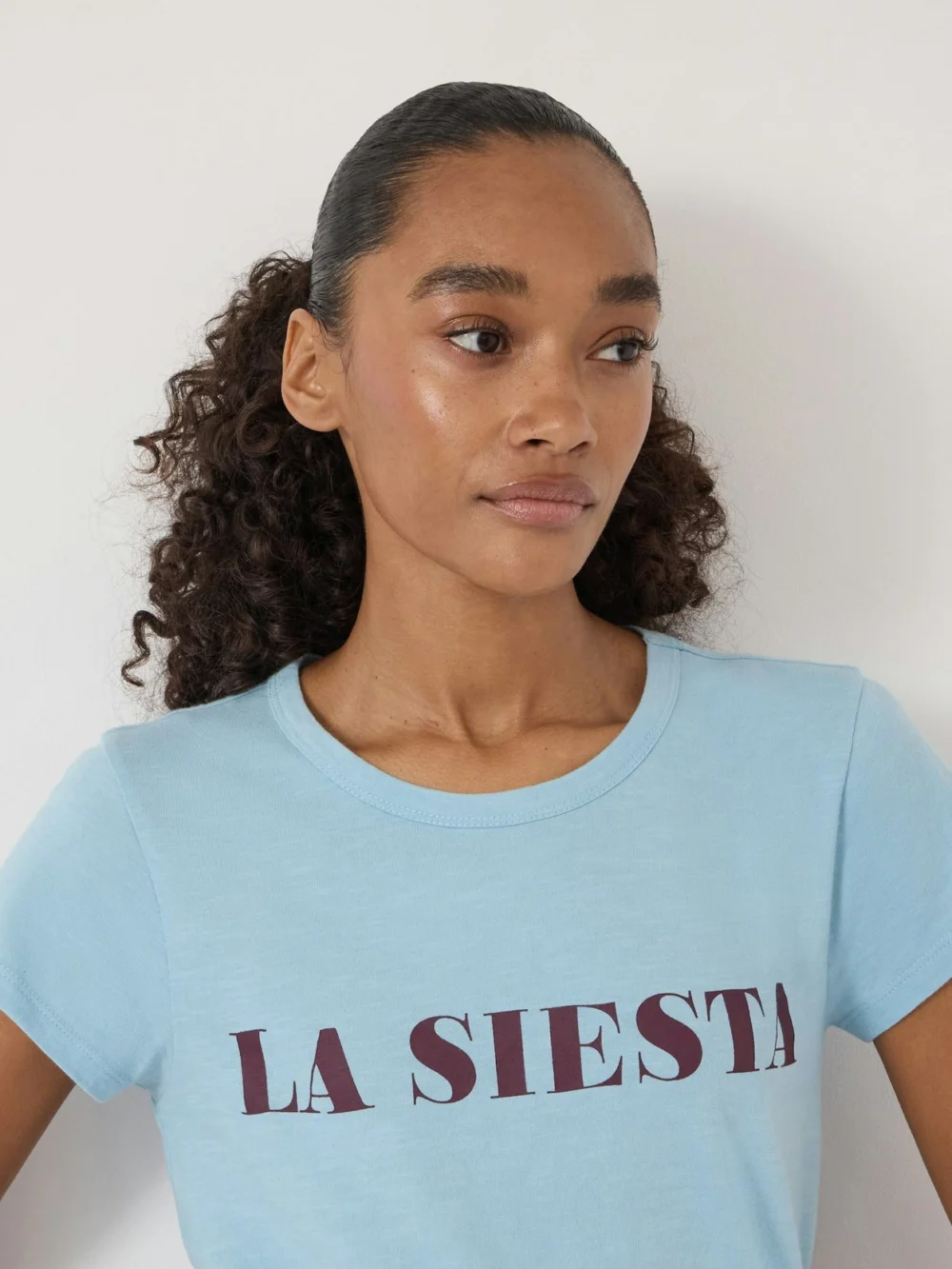 hush La Siesta Graphic Slub T-Shirt in Soft Blue, view 2