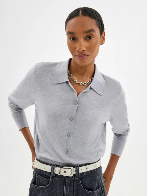 hush Lara Fine Knit Cardigan in Light Grey Marl
