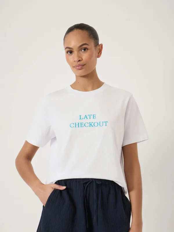 hush Late Checkout Embroidered Cotton T-Shirt