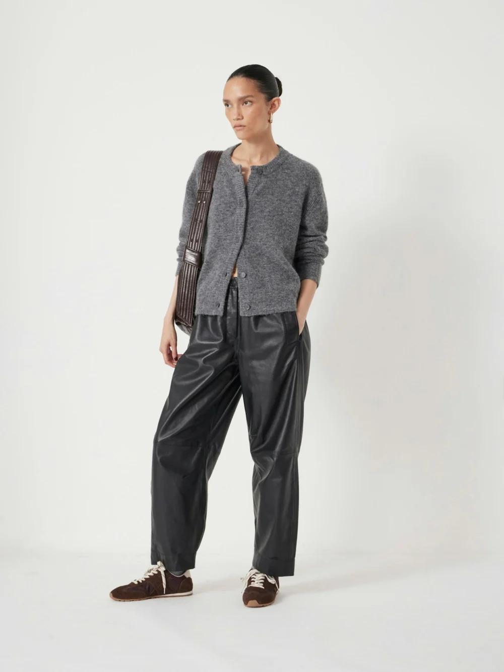 hush Leather Jack Barrel Trousers in black