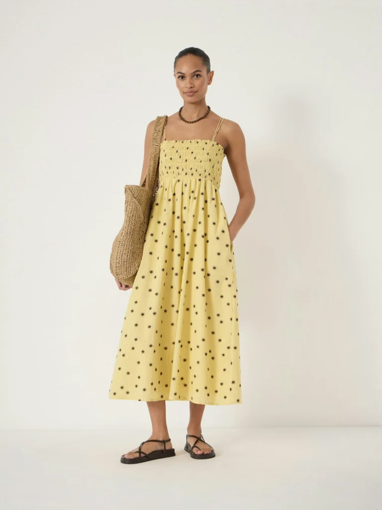 hush Leni Shirred Cotton Midi Dress