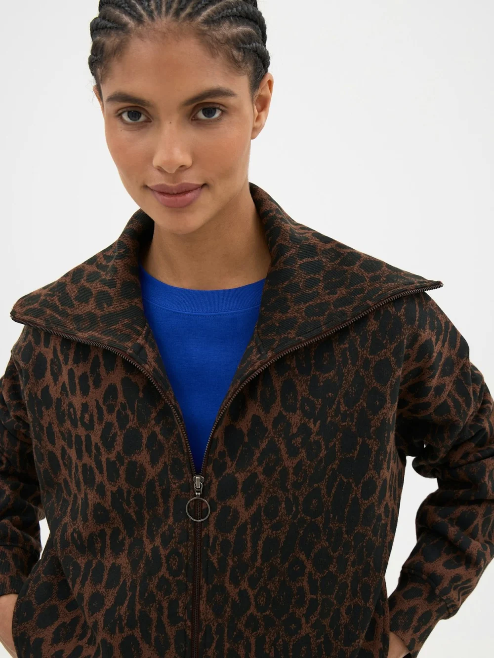 hush Leopard Print Funnel Neck Double Zip Sweatshirt, view 2