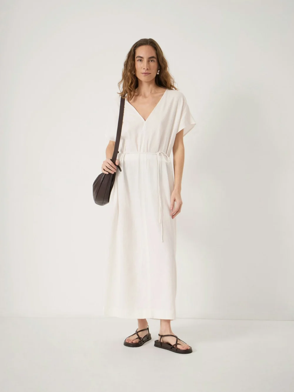 hush Linen Blend Remy Pleated Midi Dress in White