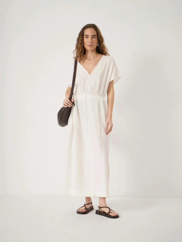 hush Linen Blend Remy Pleated Midi Dress in White