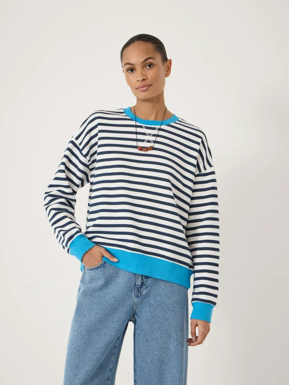 hush Luca Stripe Heavyweight Sweatshirt in Navy White Stripe