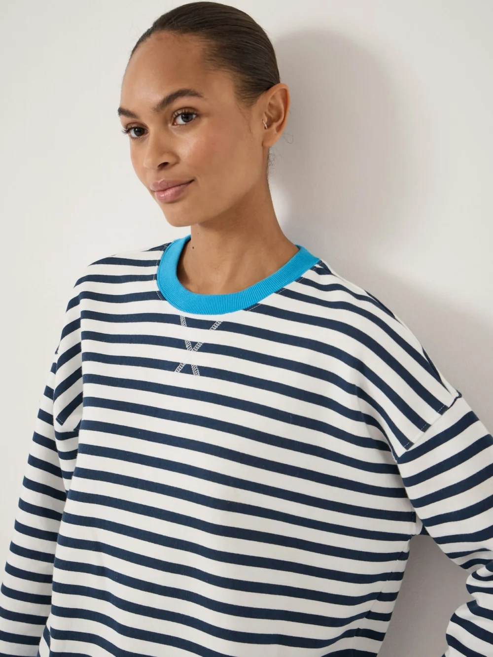 hush Luca Stripe Heavyweight Sweatshirt in Navy White Stripe, view 2