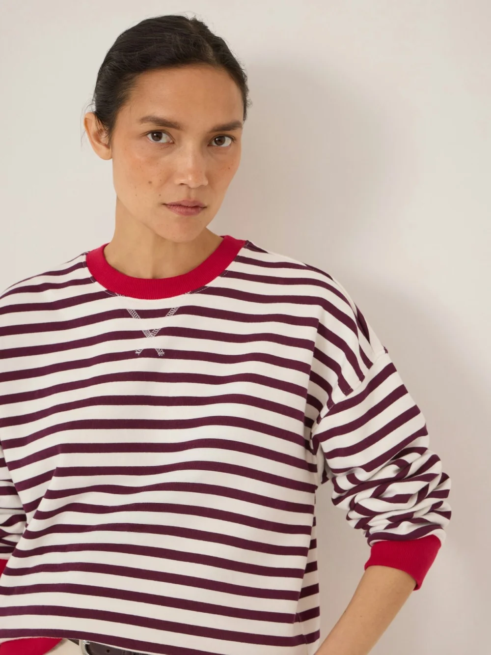 hush Luca Stripe Heavyweight Sweatshirt in Wine Red