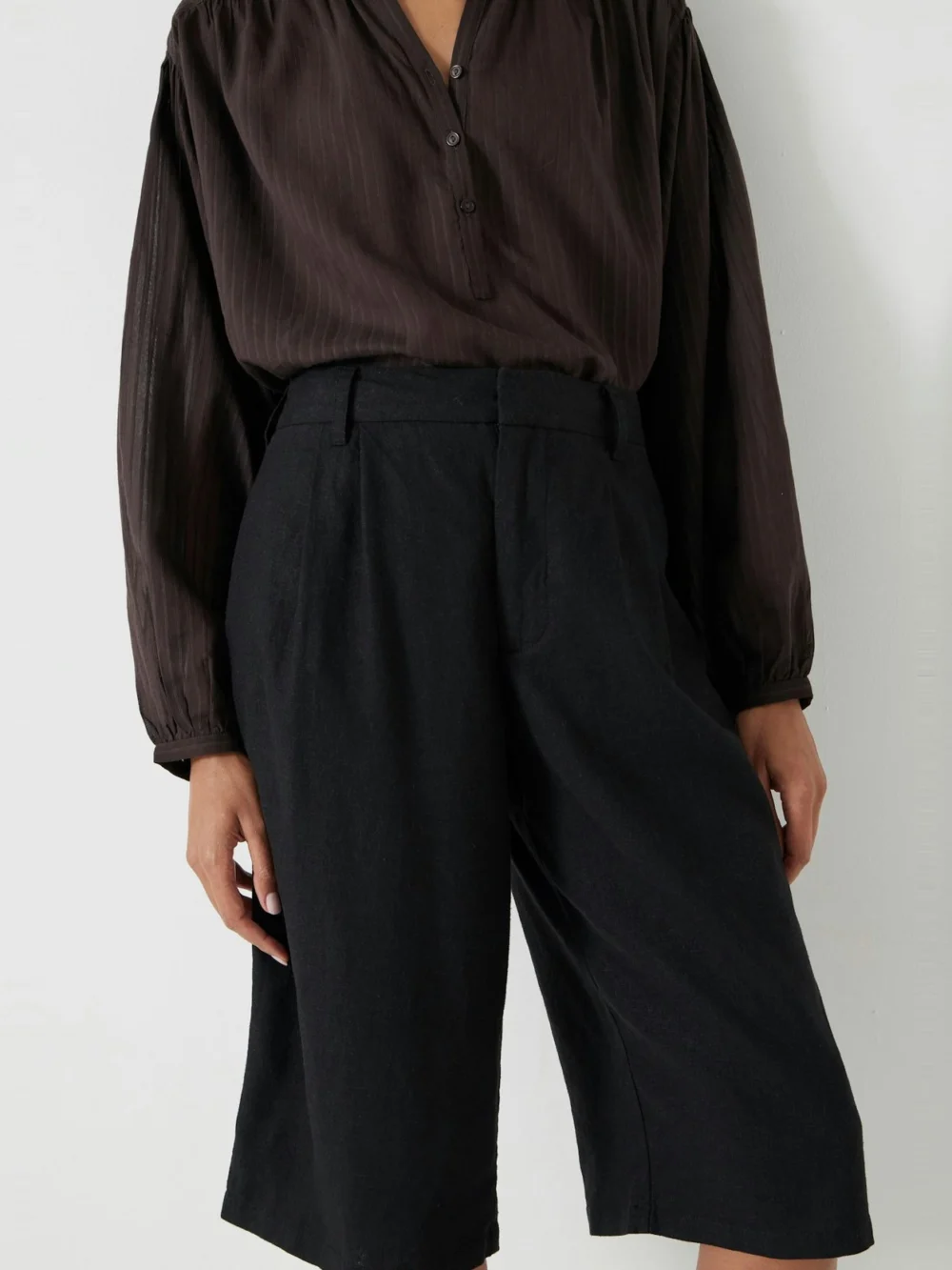 hush Lya Linen Blend Long Bermuda Shorts in Washed Black, view 2