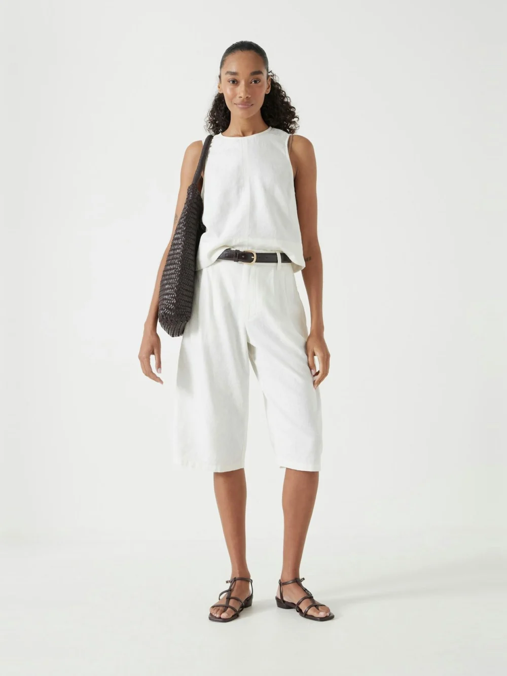 hush Lya Linen Blend Long Bermuda Shorts in White