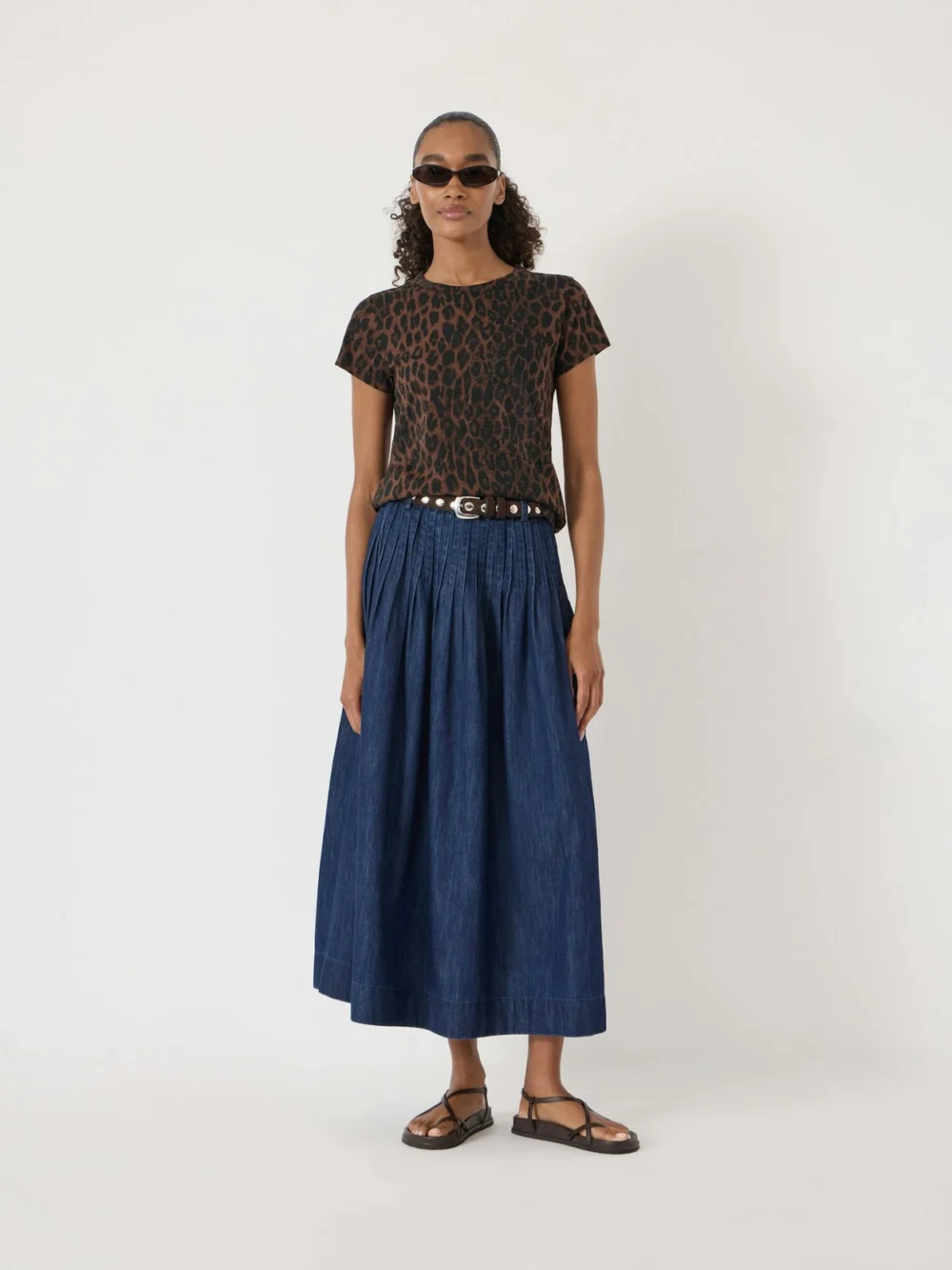 hush Maddie Pleated Chambray Midi Skirt in blue authentic