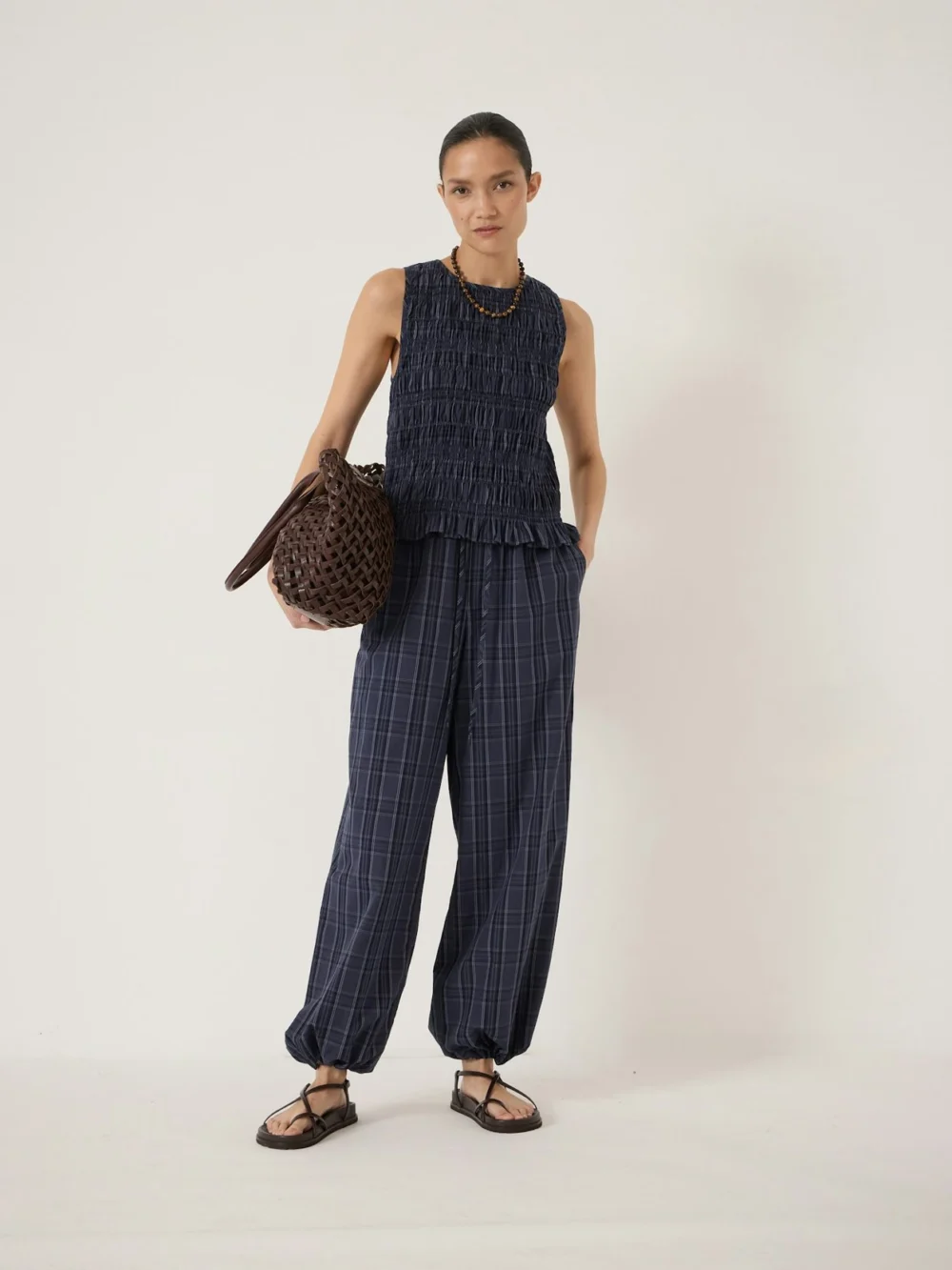 hush Maddie Shirred Cotton Check Shell Top, view 2