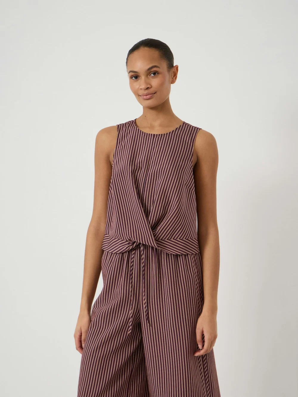 hush Maggie Stripe Twist Front Top in Burgundy Stripe Red