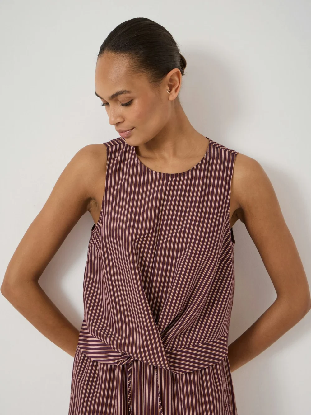 hush Maggie Stripe Twist Front Top in Burgundy Stripe Red, view 2