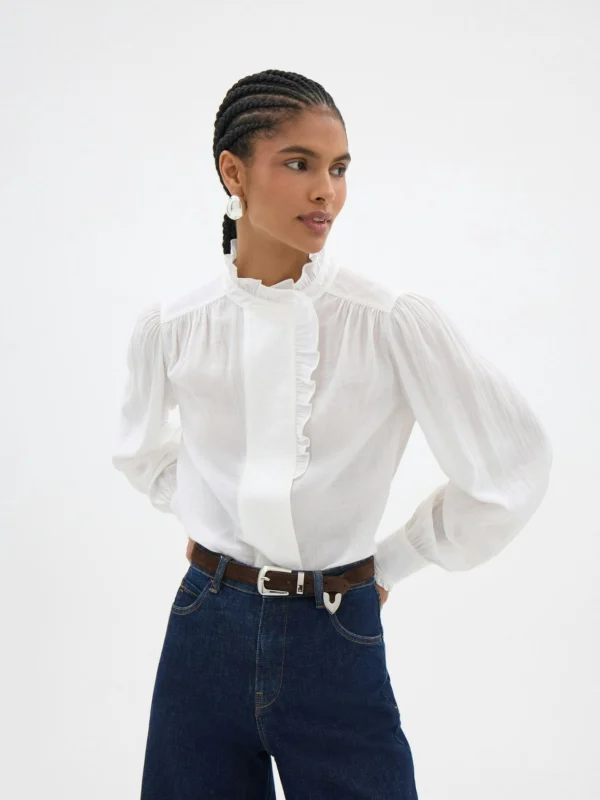 hush Martha Ruffle Neck Concealed Placket Blouse