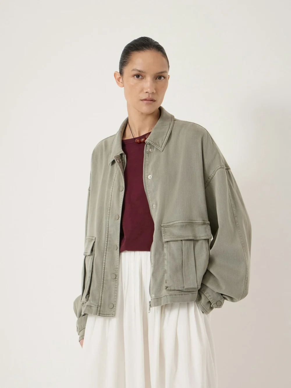 hush Melinda Supersoft Relaxed Utility Jacket in washed khaki