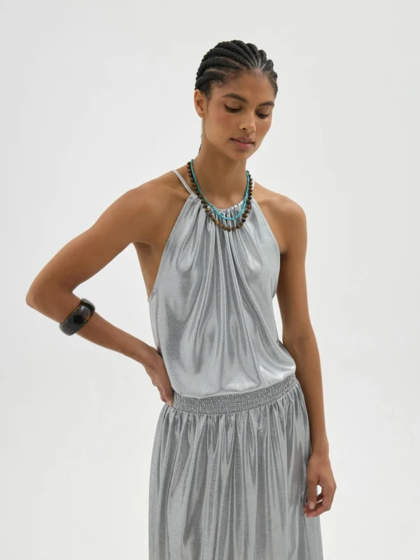 hush Metallic Halter Neck Top