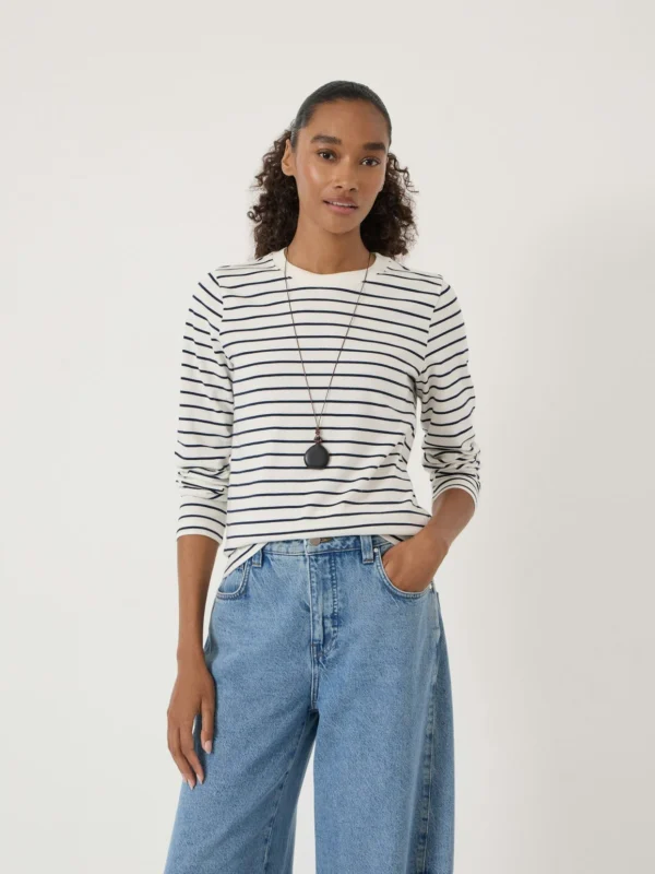 hush Mia Stripe Slim Long Sleeve in Navy White Stripe