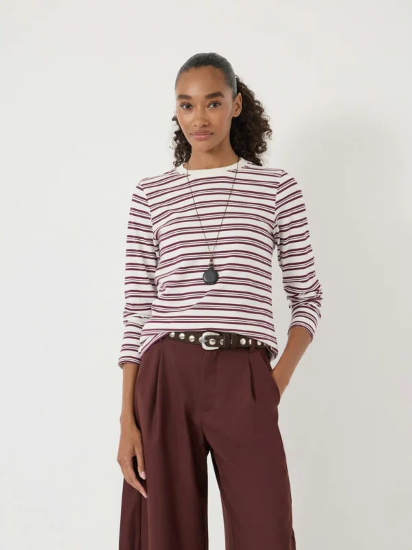 hush Mia Stripe Slim Long Sleeve in Wine Red