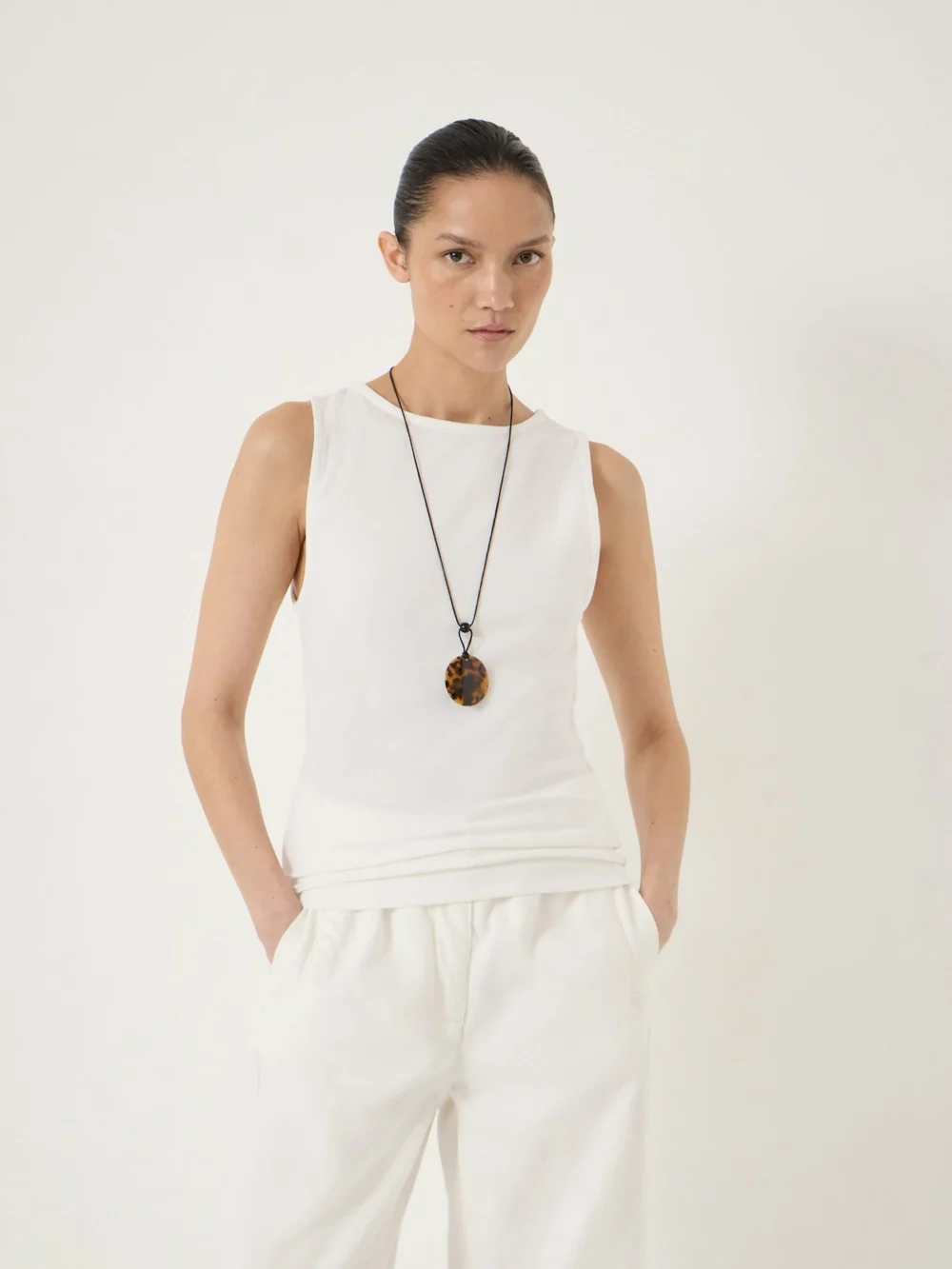 hush Micah Slash Neck Cotton Ribbed Vest in white