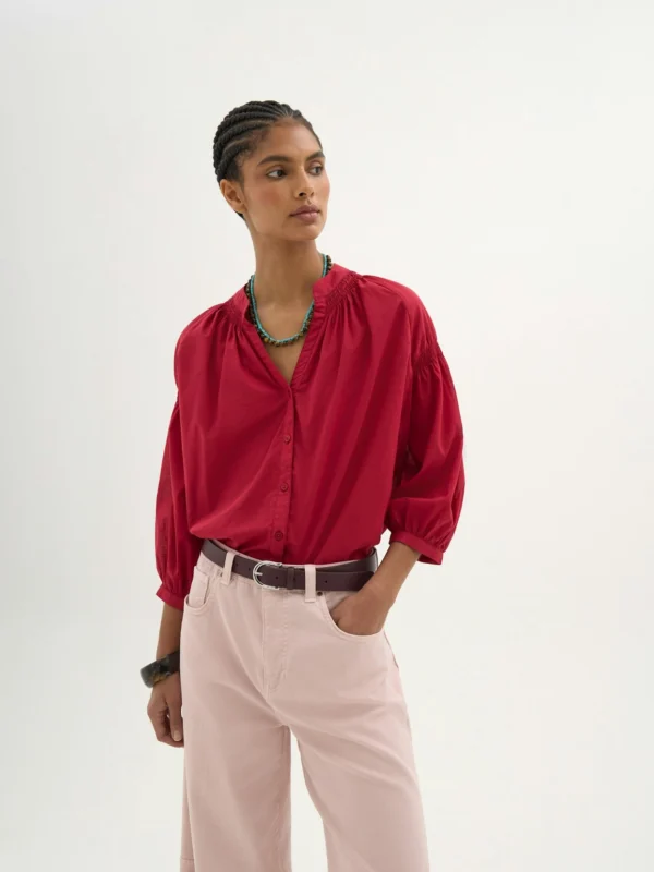 hush Mila Gathered Sleeve Cotton Voile Blouse
