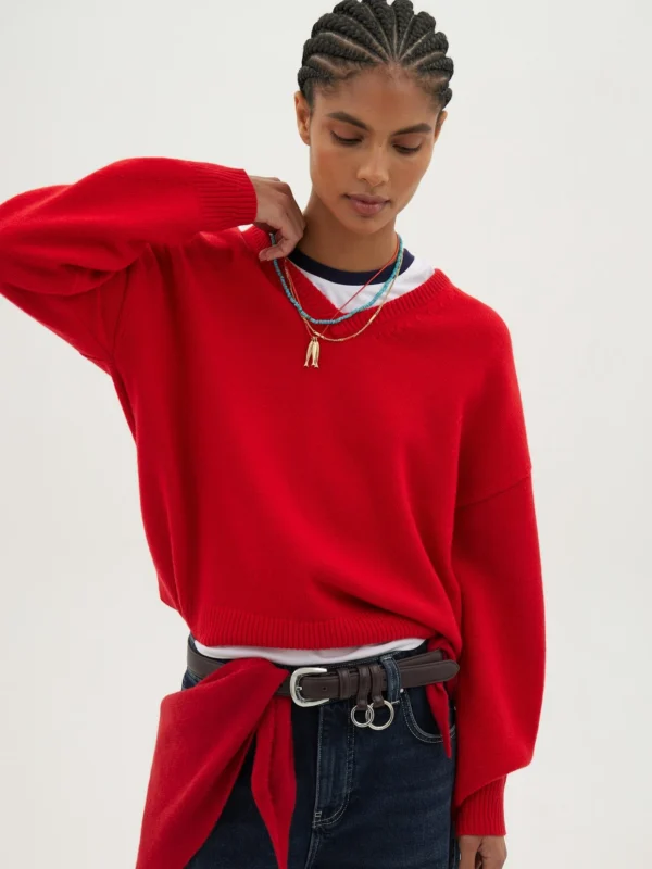 hush Millie Merino Wool V Neck Jumper in True Red