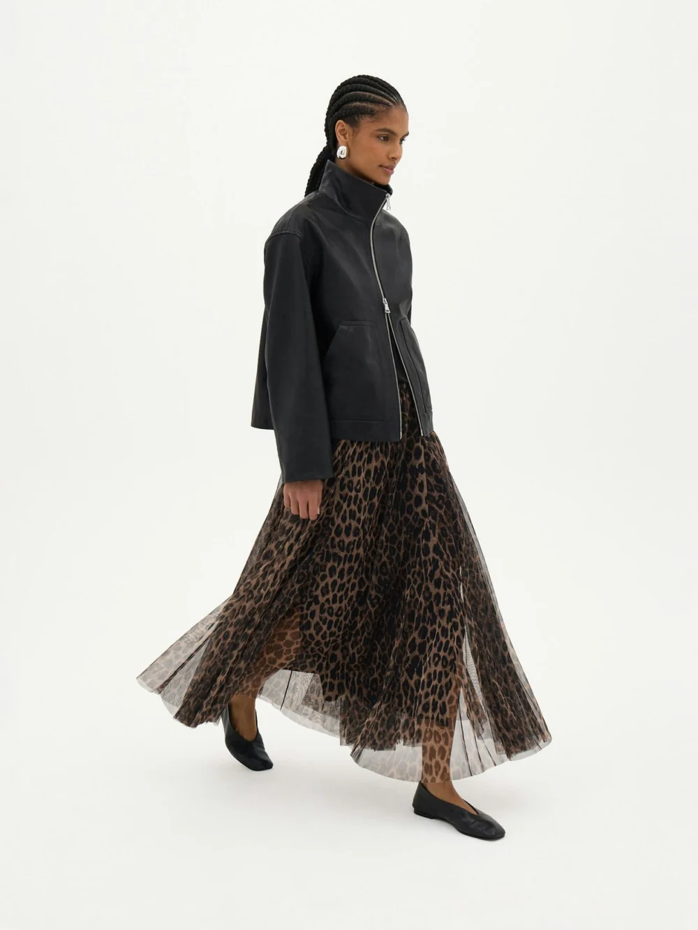 hush Millie Tulle Maxi Skirt in Natural Leopard Brown