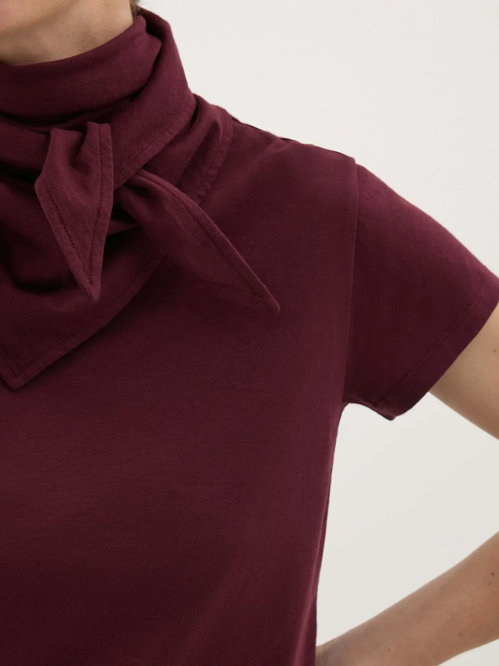 hush Minna Slim Fit Slub T-Shirt with Detachable Scarf in Deep Wine, view 2