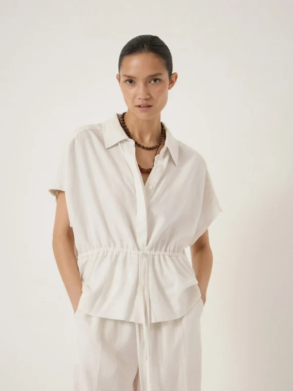 hush Mirai Linen Blend Short Sleeve Shirt in White