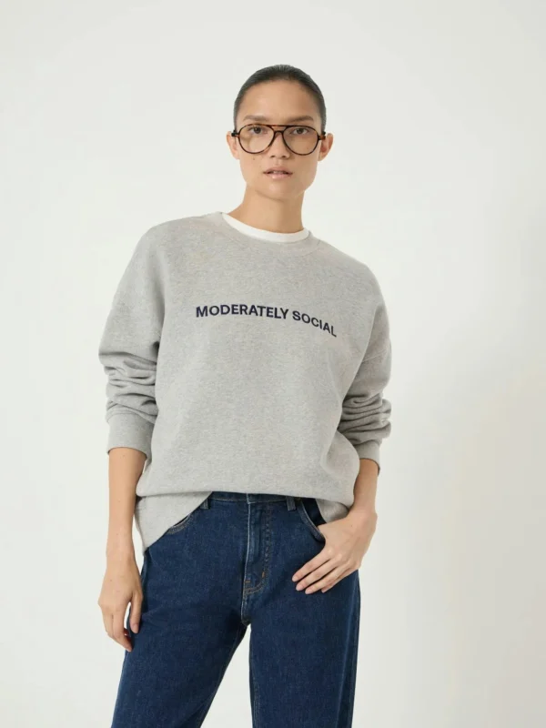 hush Moderately Social Embroidered Graphic Cotton Sweatshirt