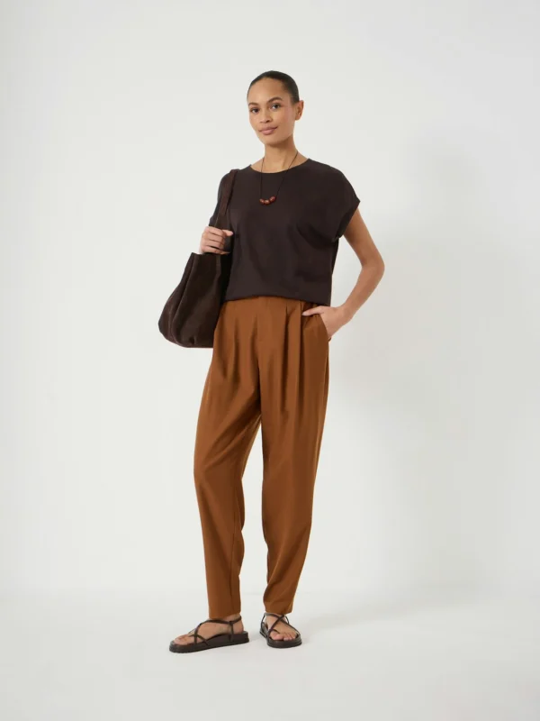 hush Noa Wool Blend Tapered Leg Trousers in Rust Brown