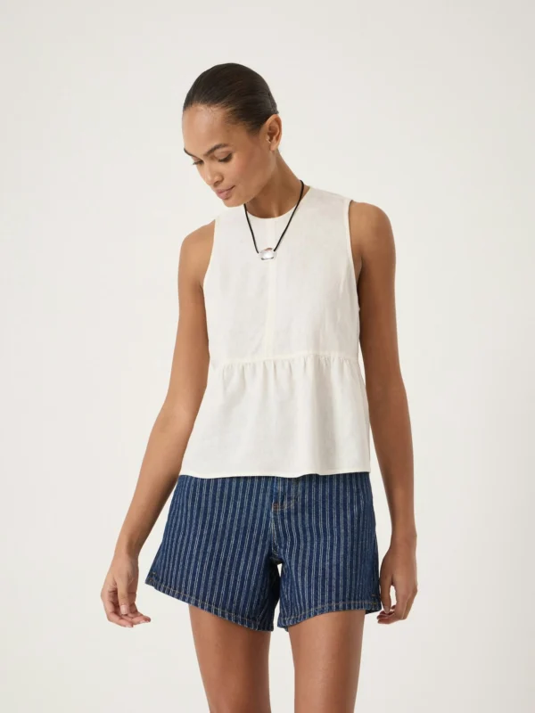 hush Nomie Sleeveless Linen Blend Peplum Top in White