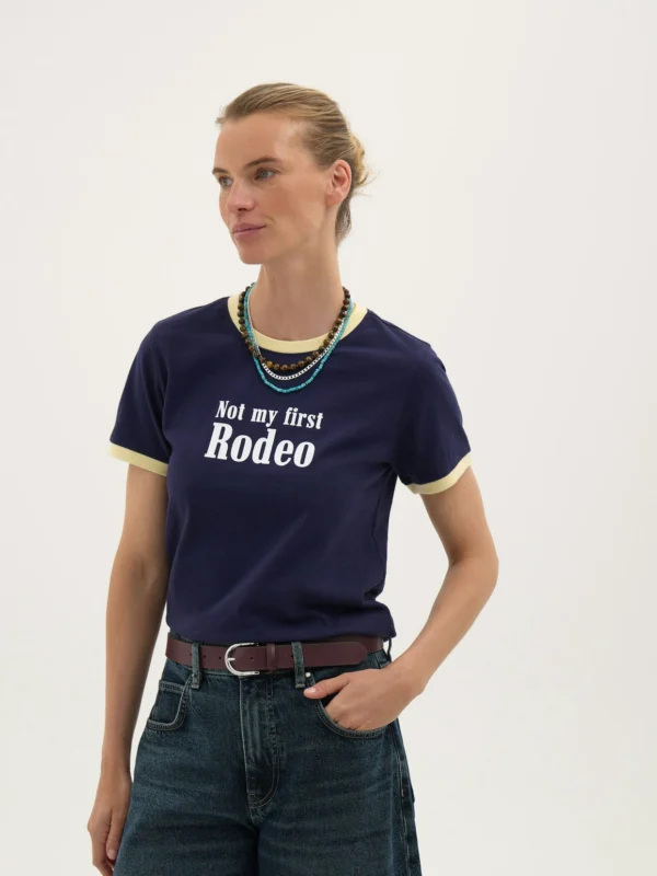 hush Not My First Rodeo Graphic T-Shirt in Navy Blue